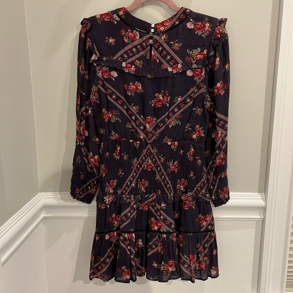 RAHI CALI - PURPLE FLORAL LONG SLEEVE RUFFLE MINI DRESS - SMALL - Picture 3 of 14